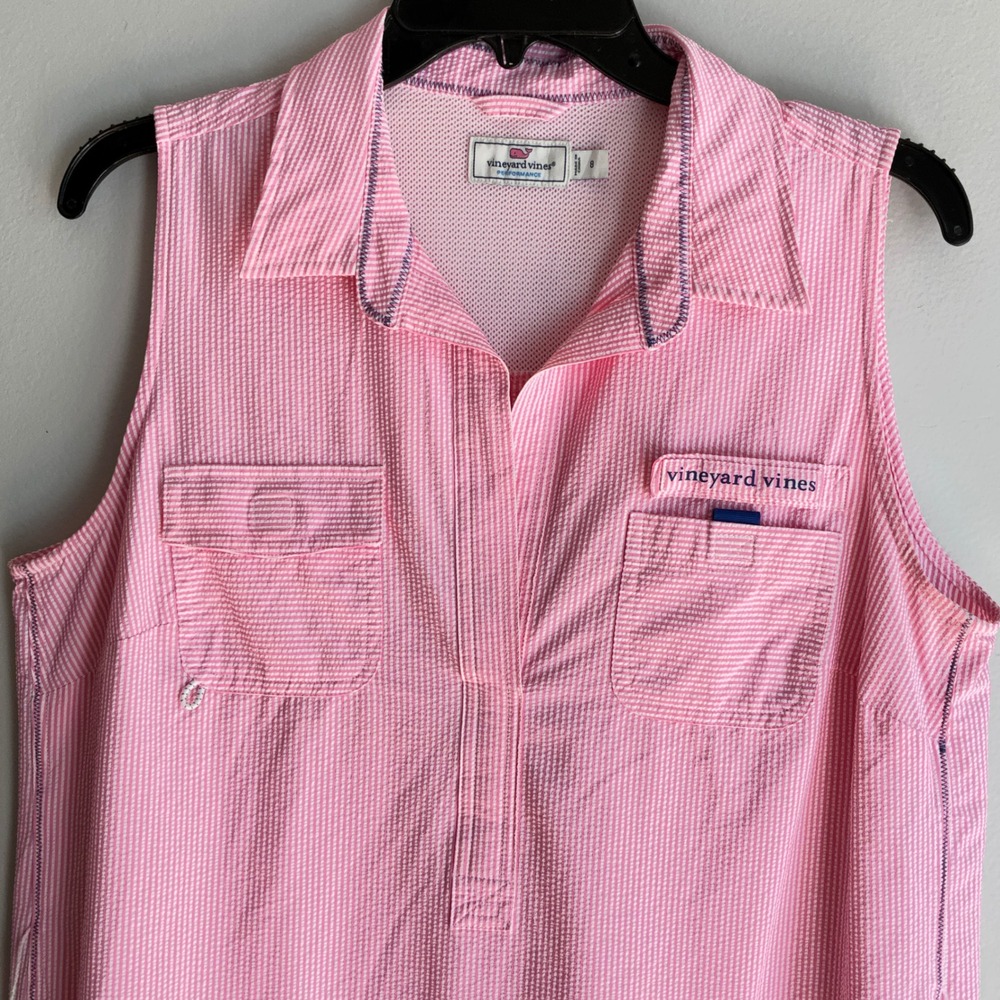 Vineyard Vines Performance Dress Womens 8 Pink Seersucker *No Belt* Preppy Golf - Picture 3 of 8